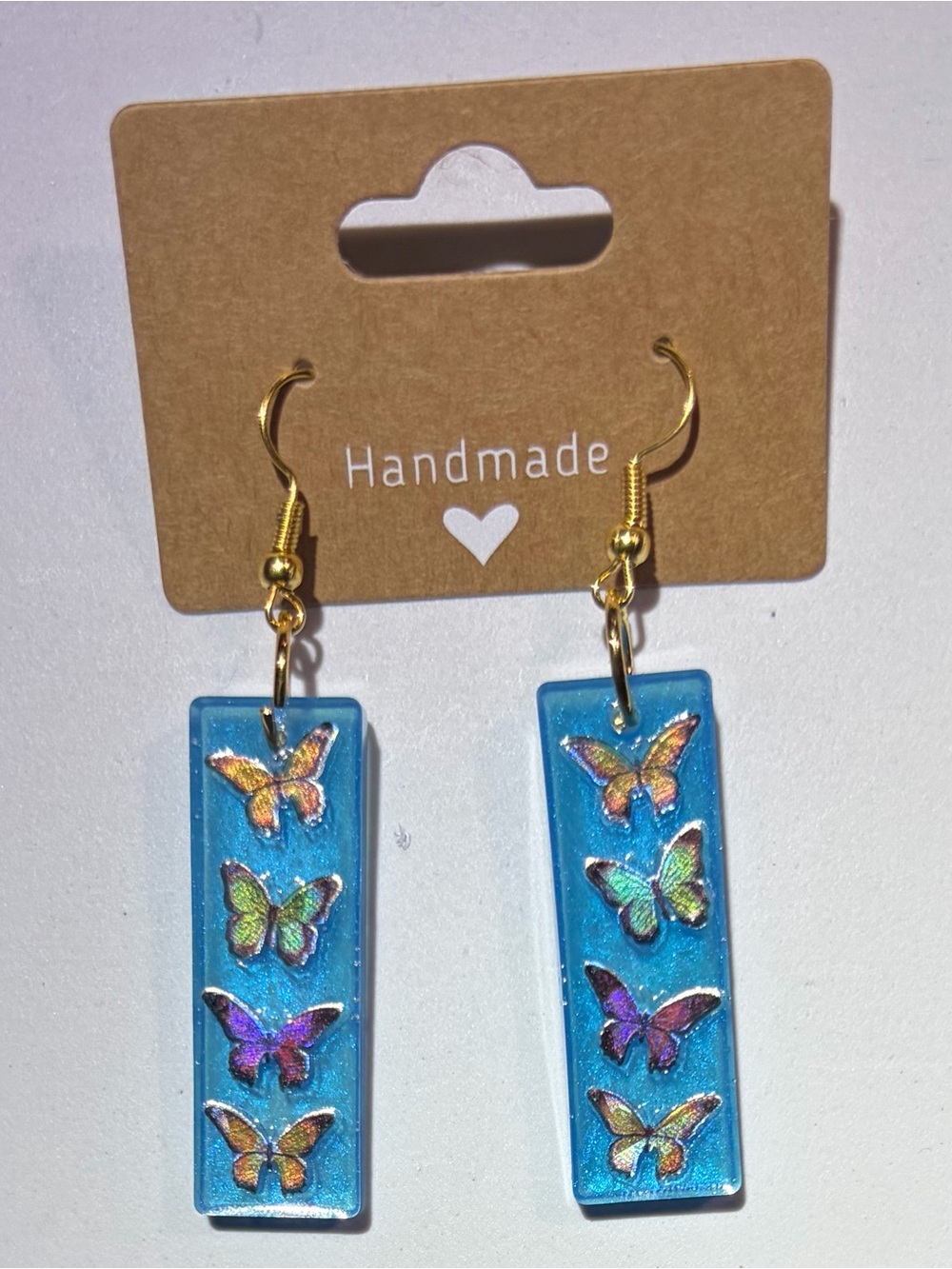 Blue Butterfly Resin Dangle Earrings